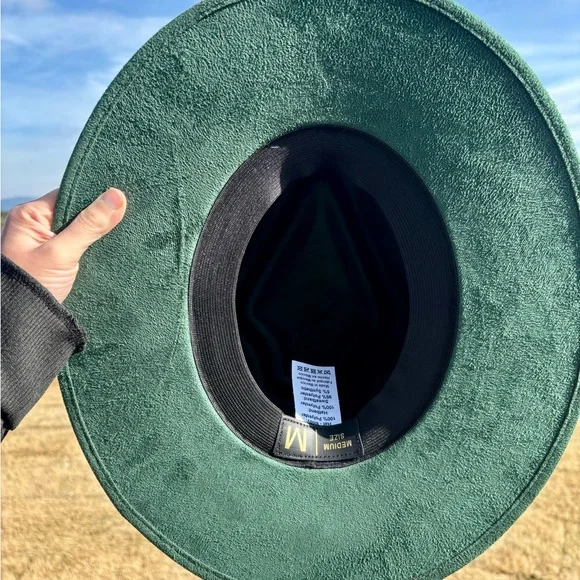 Green Suede Wide Brim Hat with Cowhide Band NWOT Green Suede Wide Brim Hat with Cowhide Band NWOT main image 2